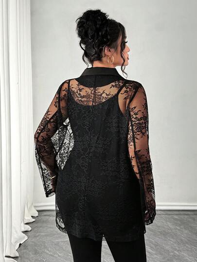 GlowEve CURVE Plus Size Women's High-End Lace Patchwork Blazer, Hollow Out Casual Jacket, Summer New Arrival