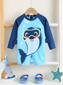 SHEIN Áo liền quần dài tay thoải mái, dễ thương cho bé trai/bé gái, thích hợp cho các hoạt động ngoài trời, kỳ nghỉ, bơi lội, suối nước nóng, bãi biển, lướt sóng, mùa xuân/hè. - Nhiều màu - Xem 3