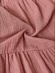 Travachic Plus Size Casual Versatile Black Cotton Front Tie Bow Sleeveless Short Dress - Pink - View 9