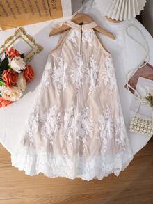 SHEIN Đầm dự tiệc hai lớp voan xếp lớp trang trí nơ cho bé gái - Nhiều màu - Xem 6