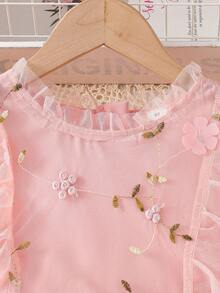 Souflis Souflis 2025春夏女童无袖碎花泡泡袖连衣裙，后背拉链，可爱甜美公主裙，适合日常穿着 - 粉色 - 查看 5