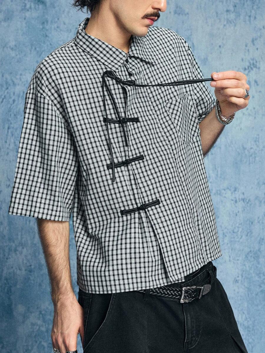 ROMWE MEN Street Life 男士中式翻领Polo衫 - 黑色 - 查看 1