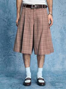 ROMWE MEN Street Life 男士钢琴格纹休闲宽松百搭短裤 - 棕色 - 查看 6