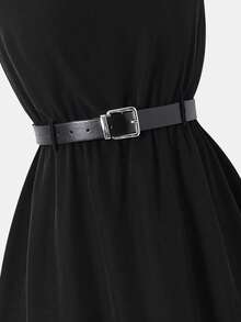 SHEIN Firerie Kids 女童纯色圆领休闲连衣裙 - 黑色 - 查看 7