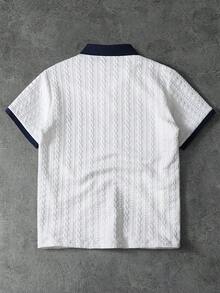 PAVTROS Men's Casual Commuting Color Block Short Sleeve Polo Shirt - White - View 2