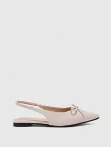CUCCOO BIZCHIC Women's Flat Mule Shoes, Almond Suede Pointed Toe With Ankle Strap, Bow Decor, Gentle Sweet Fairy Style, Soft Bottom Comfortable Commuter Shoes - Apricot - View 2