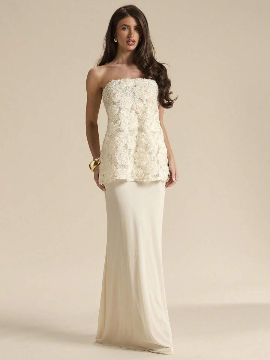 SHEIN BAE Đầm dệt kim màu mơ, đầm không tay thanh lịch thích hợp cho kỳ nghỉ, đi biển, làm phù dâu, dự đám cưới, mùa xuân/hè. - Màu be - Xem 1