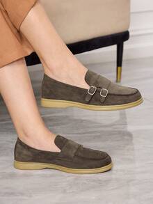 Sleekvia Women's Casual Round Toe Slip-On Soft Knit Upper Contrast Color Mary Jane Style Flat Shoes, Versatile For Vacation & Leisure Valentine's Day - Brown - View 4