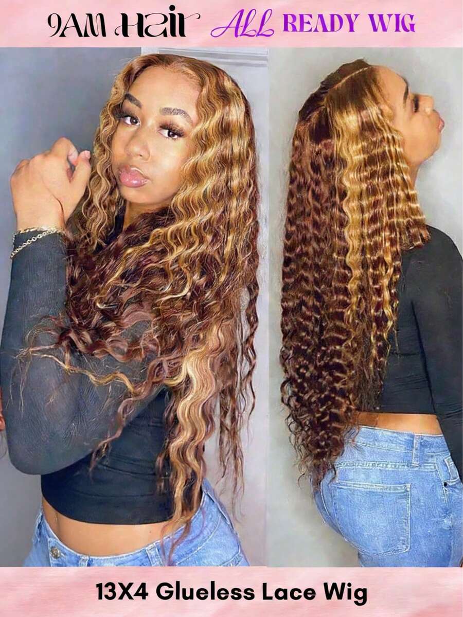 ALL READY WIG Tóc giả ren trong suốt nổi bật Tóc người nhổ trước 180% mật độ không keo dán không tì vết Tóc giả sóng sâu bằng tóc người cho phụ nữ Tóc giả màu 4/30 - S4/30 - Xem 1