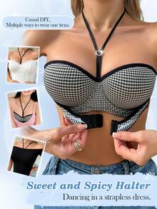 Eraneu 1pc Women's Front Closure Underwire Plunge Bra, Black - Black and White - View 1