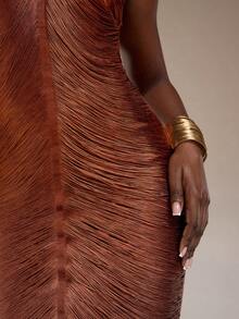 Normani 女士流苏吊坠性感派对连衣裙，饰有金色金属装饰 - 紅色 - 查看 6