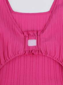 SHEIN ChillGRL Streecool Kids 女童春夏休闲时尚百搭甜美喇叭袖连体裤，方领露背蝴蝶结设计，优雅甜美风格，适合休闲、通勤、派对和外出穿着。 - 玫紅色 - 查看 5