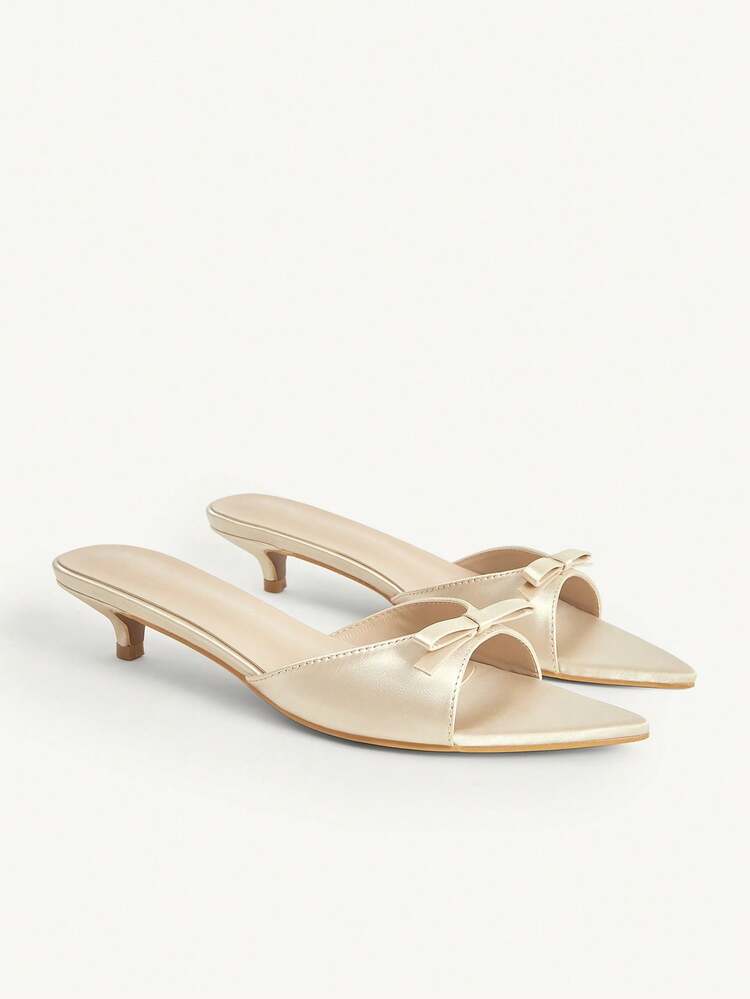 CUCCOO CHICEST Women's Pointed Toe Bow Decor Elegant Stiletto Slide Sandals Valentine's Day Elegant Shoes Wedding Shoes Summer Shoes Bride Shoes