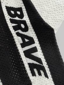 ROMWE MEN Men's Street Style Black & White Contrast Mesh Short Sleeve Knit Top - Black and White - View 5