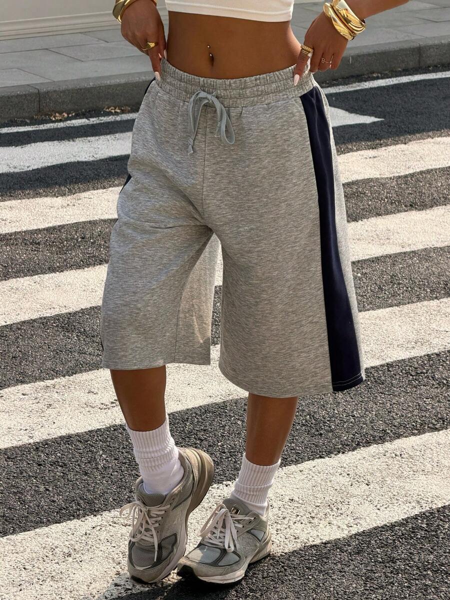 Muchica 女士夏季新款灰色拼接宽松百慕大短裤 - 灰色 - 查看 1