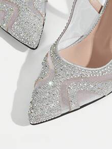 CUCCOO TILAWA Giày cao gót mũi nhọn thanh lịch dành cho nữ - Giày cao gót thời trang, gợi cảm, đính đá lấp lánh, đa năng - Thích hợp cho đám cưới, dạ hội, tiệc tùng và khiêu vũ. - Bạc - Xem 5