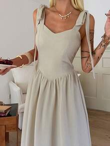 DAZY Women's Solid Color Knot Strap Casual Dress - Apricot - View 3