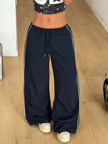 Coolane Pantalones de paracaídas con bloques de color para salir y conciertos de primavera y verano para mujeres - Azul - Ver 6