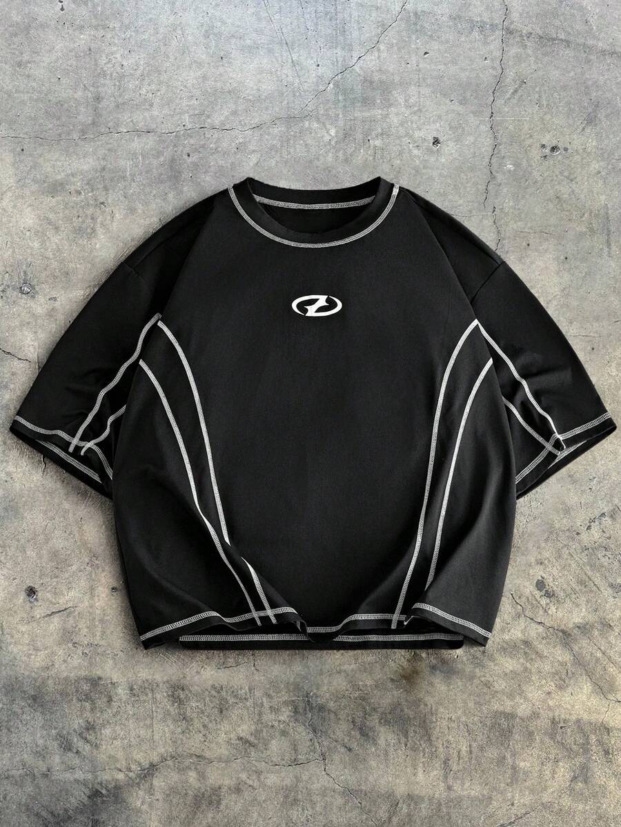 AXEPEAK Men's Street Outseam Round Neck Short Sleeve T-Shirt - Black - View 1