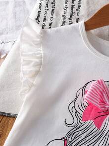 SHEIN LMoss Kids 女童蝴蝶结装饰上衣和条纹裤套装 - 粉色 - 查看 9
