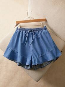 Elaquor Celana Pendek Denim Kasual Berkerut Ukuran Besar, Celana Pendek Denim Musim Panas - Light Wash - View 6