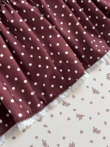 Elamini Women's Brown Polka Dot Summer Strapless Tie-Up Splice Ruffle Hem Sexy Sweet Retro Vacation Style Mini Dress - Brown - View 4