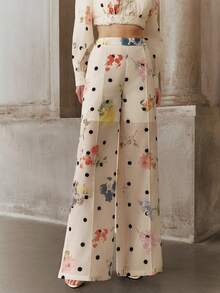 Quần dài nữ Anewsta mùa xuân hè, chất liệu ren, chấm bi, họa tiết hoa, dáng suông, màu mơ nhạt, thích hợp cho đi nghỉ mát, đi chơi, đi làm, phong cách thành thị, thanh lịch. - Màu be - Xem 2