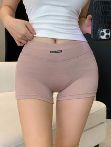 DAZY Women's Elastic Waist Letter Print Fitted Boyshort Underpants - Khaki - View 7