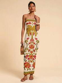 Travachic 休闲简约度假波西米亚风优雅浪漫复古花卉热带印花图案，适合音乐节、海滩装扮、度假装扮、夏季户外女装 - 彩色 - 查看 3