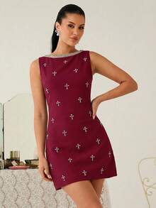 Women's Scoop Neck Sleeveless Minimalist Elegant Summer Dress - Red - View 4