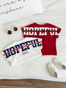 SHEIN 2件套男婴可爱百搭字母印花针织短袖宽松T恤，夏季 - 彩色 - 查看 5