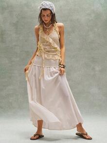 Bohemela 女士休闲纯色宽松梭织半身裙 - 杏色 - 查看 5