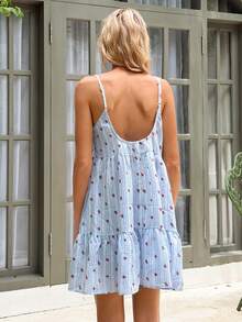 MainGRL 2026春夏新款格子可爱樱桃印花休闲度假无袖迷你连衣裙，适合野餐、度假、音乐节、春季郊游、日常休闲穿着 - 粉色 - 查看 2