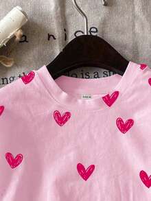 Áo thun ngắn tay cổ tròn, kiểu dáng tối giản, in hình trái tim nhiều màu sắc dễ thương được vẽ tay, thích hợp cho bé gái tuổi teen. - Nhiều màu - Xem 4