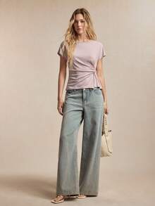 BizChic Women's Casual Minimalist Side Slit Short Sleeve Top, Summer - Pink - View 3