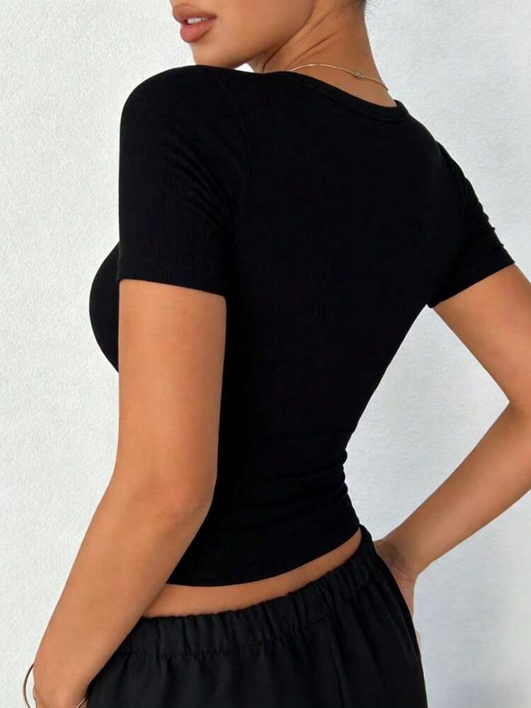 Women's Solid Color Round Neck Fitted Casual Daily Wear Short Sleeve Top Crop Tops Women Y2k
