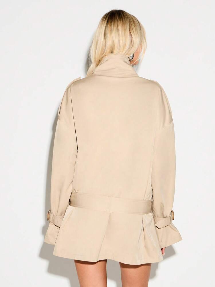 KIZN Double Breasted Belted Trench Coat With Lapels And Long Sleeves For Fall Winter Outerwear Classic Style