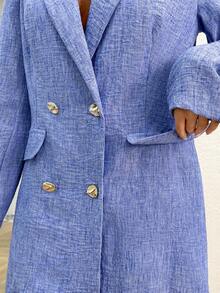 SHEIN Gold Button Detailed Mesh And Top Set - Blue - View 7