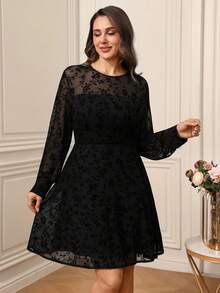 Miaspire Đầm mini ren đen dài tay cổ tròn thanh lịch dành cho nữ cỡ lớn, thích hợp cho đầu xuân. - màu đen - Xem 7