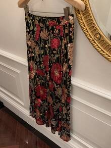 DAZY 女士花卉亮片高腰鱼尾优雅半身裙 - 綠色 - 查看 3