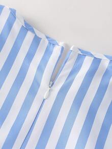 Franclia Holidaya Women's Elegant Blue And White Stripe Maxi Dress,Summer Casual Vacation Holiday Coastal Beach Short Sleeve Bow Pocket Loose Gowns Cover Ups - Blue - View 6