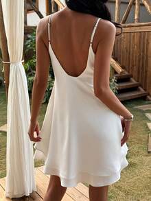 DAZY Women's Contrast Lace Satin Slip Camisole, Elegant Summer Vacation Camisole - White - View 2