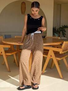 DAZY Colorful Button Decor Camisole Top & Ditsy Floral Pajama Pants Women Sleepwear Set - Black - View 8