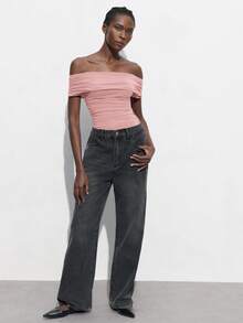 Maija Off-The-Shoulder Ruched Pink Bodysuit, Fitted Silhouette, Versatile For Parties And Events, Spring/Summer  St Patrick's Day Women Easter Summer Outfits Easter Dress Women Party Top Beach Dress Summer Holiday Outfits Each Vacation Outfits For Women  Summer Outfit For Women Going Out Outfits Graduation Graduation Outfit  Casual Dresses  Casual Blouses For Women Off Shoulder Swimsuit Bathing Suits For Women Pink Pink Swimsuit Bathingsuits - Pink - View 5