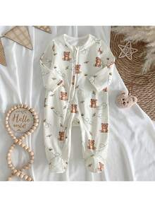 Loomiva Newborn Baby Girl Cartoon Bear Pattern Knitted Soft Round Neck Long Sleeve Romper - Multicolor - View 3