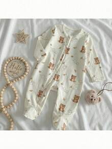 Loomiva Newborn Baby Girl Cartoon Bear Pattern Knitted Soft Round Neck Long Sleeve Romper - Multicolor - View 6