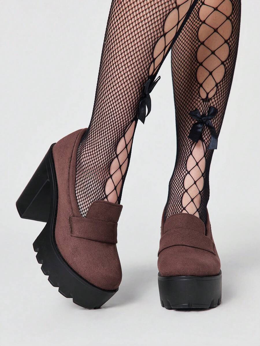 ROMWE Goth Tacones para mujer - Gamuza Marrón - Ver 1