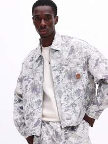 SUMWON 宽松修身长袖迷彩拉链拼接衬衫，都市街头休闲外套 - 綠色 - 查看 4