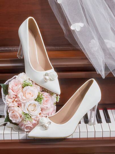 CUCCOO HITCHD Zapatos de tacón alto elegantes con decoración floral y punta afilada para mujer