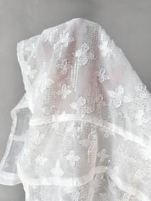 TRNVIE 女士优雅性感薄纱提花串珠开衫衬衫 - 白色 - 查看 7